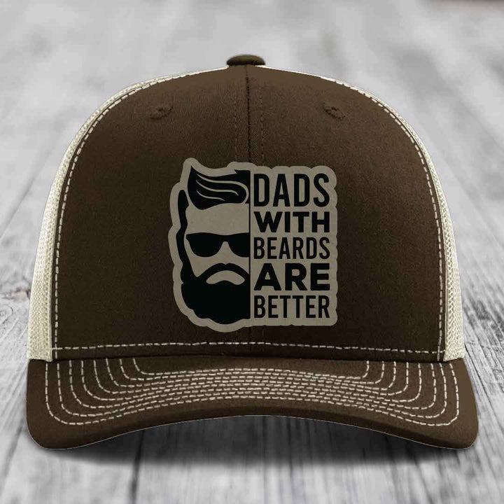 Dads With Beards Are Better - Leather Patch Hat - Light Brown to Black Patch - Richardson 112 Snapback Trucker Hat