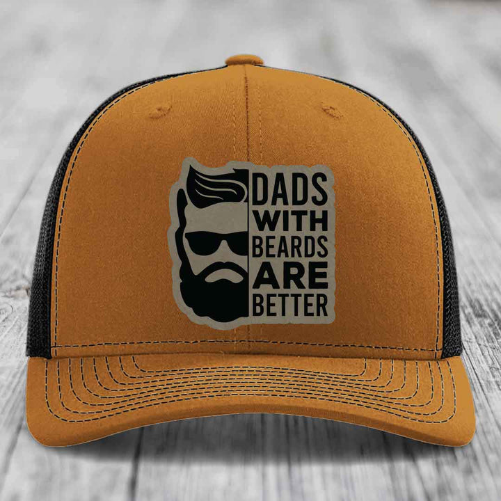 Dads With Beards Are Better - Leather Patch Hat - Light Brown to Black Patch - Richardson 112 Snapback Trucker Hat