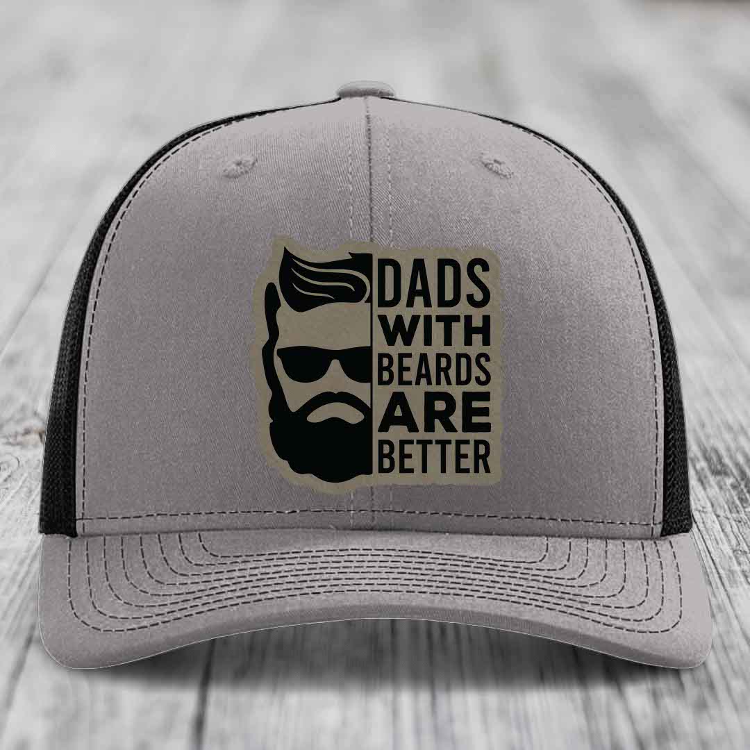 Dads With Beards Are Better - Leather Patch Hat - Light Brown to Black Patch - Richardson 112 Snapback Trucker Hat
