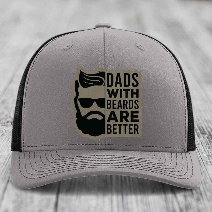 Dads With Beards Are Better - Leather Patch Hat - Light Brown to Black Patch - Richardson 112 Snapback Trucker Hat