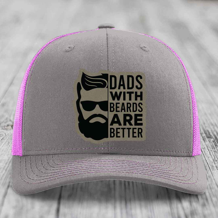 Dads With Beards Are Better - Leather Patch Hat - Light Brown to Black Patch - Richardson 112 Snapback Trucker Hat