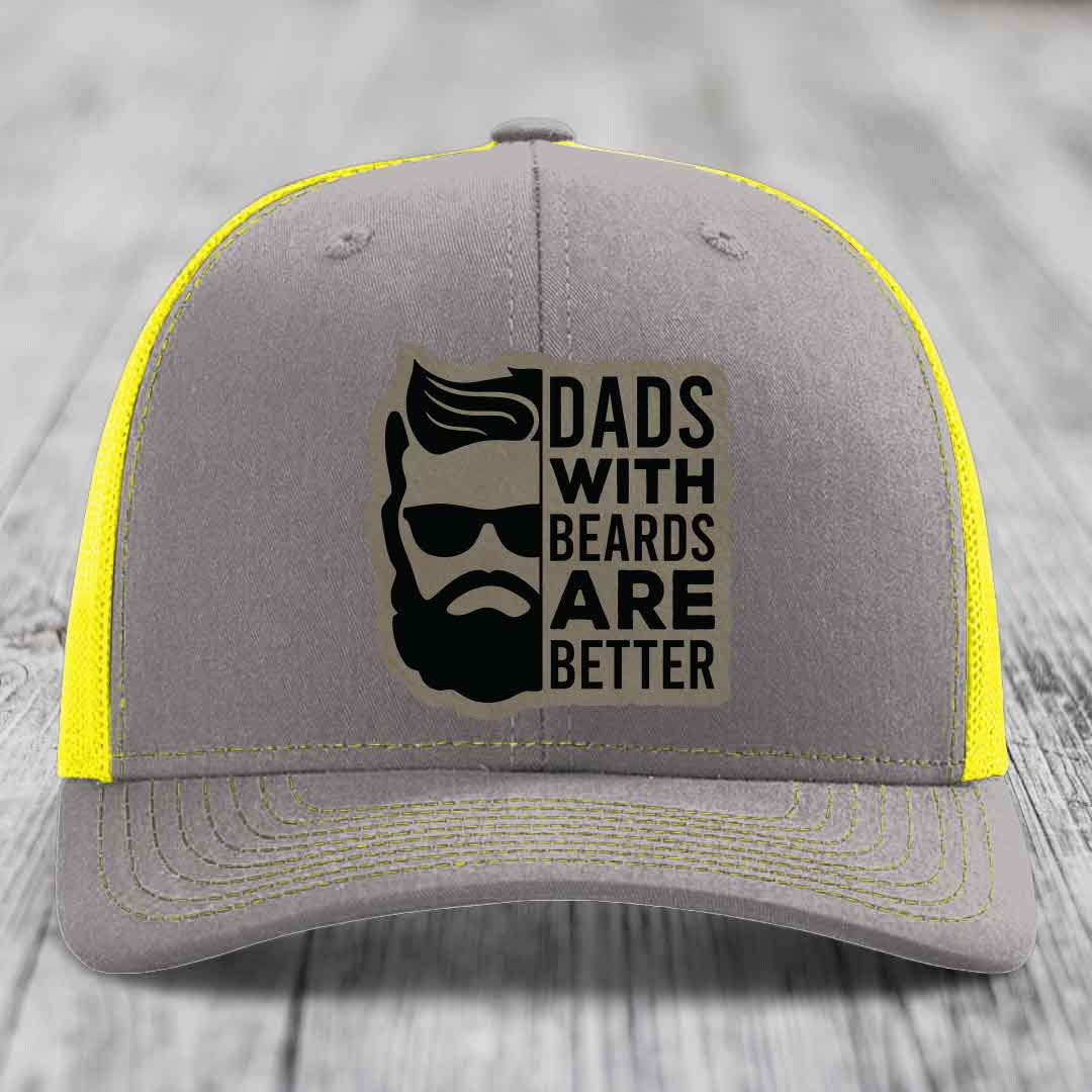 Dads With Beards Are Better - Leather Patch Hat - Light Brown to Black Patch - Richardson 112 Snapback Trucker Hat