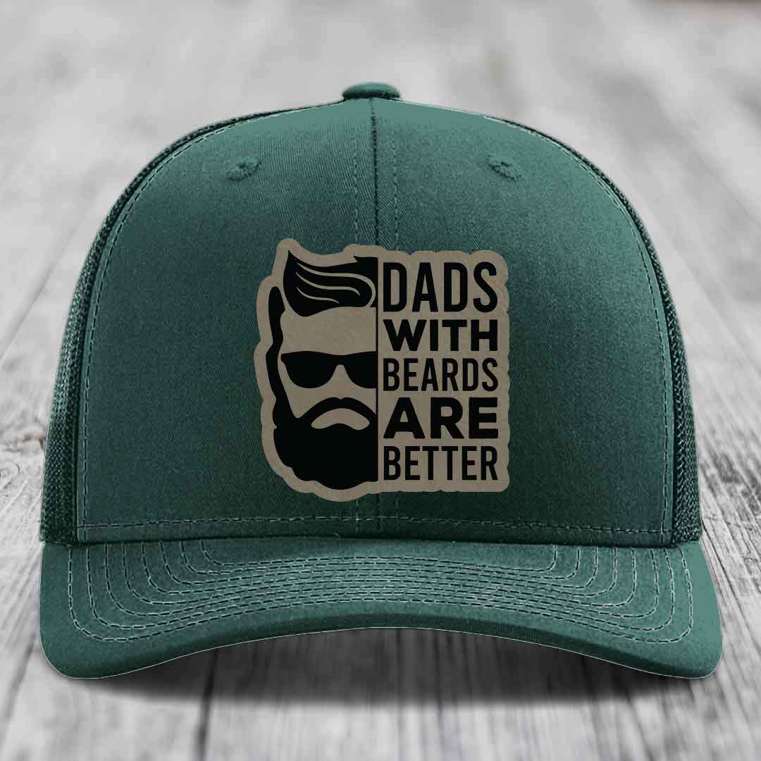 Dads With Beards Are Better - Leather Patch Hat - Light Brown to Black Patch - Richardson 112 Snapback Trucker Hat
