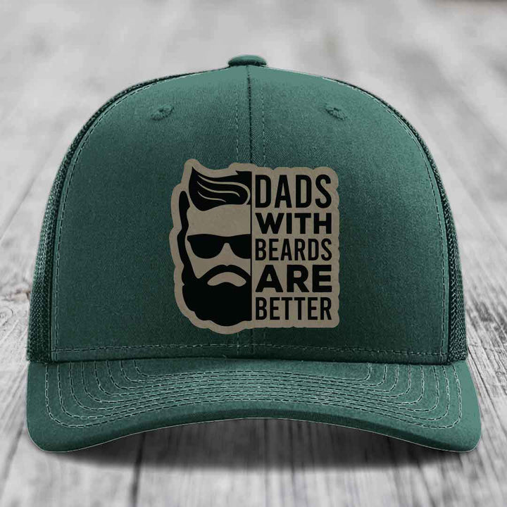 Dads With Beards Are Better - Leather Patch Hat - Light Brown to Black Patch - Richardson 112 Snapback Trucker Hat