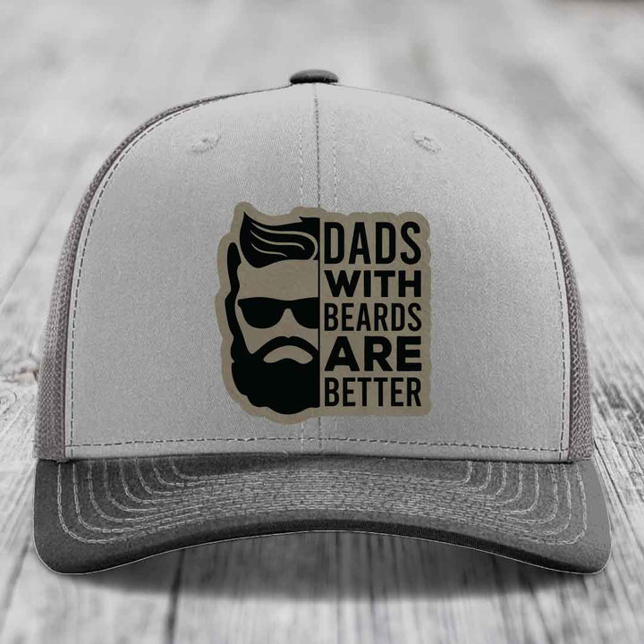Dads With Beards Are Better - Leather Patch Hat - Light Brown to Black Patch - Richardson 112 Snapback Trucker Hat