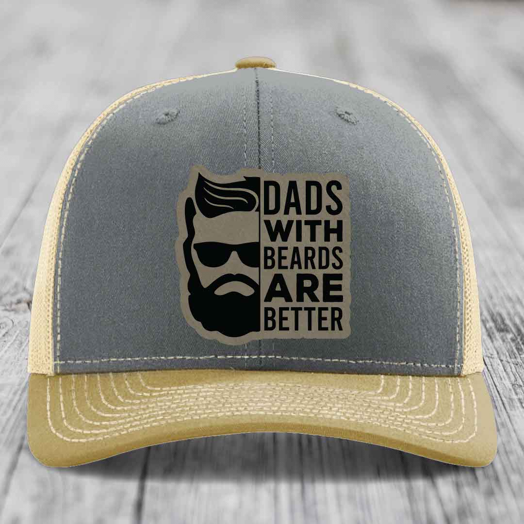 Dads With Beards Are Better - Leather Patch Hat - Light Brown to Black Patch - Richardson 112 Snapback Trucker Hat