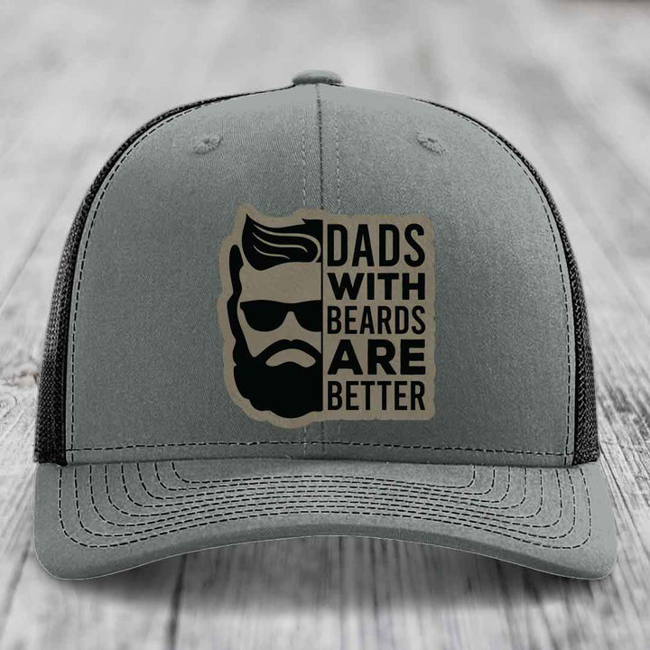 Dads With Beards Are Better - Leather Patch Hat - Light Brown to Black Patch - Richardson 112 Snapback Trucker Hat