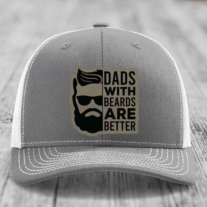 Dads With Beards Are Better - Leather Patch Hat - Light Brown to Black Patch - Richardson 112 Snapback Trucker Hat