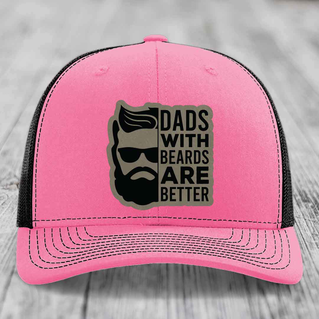 Dads With Beards Are Better - Leather Patch Hat - Light Brown to Black Patch - Richardson 112 Snapback Trucker Hat