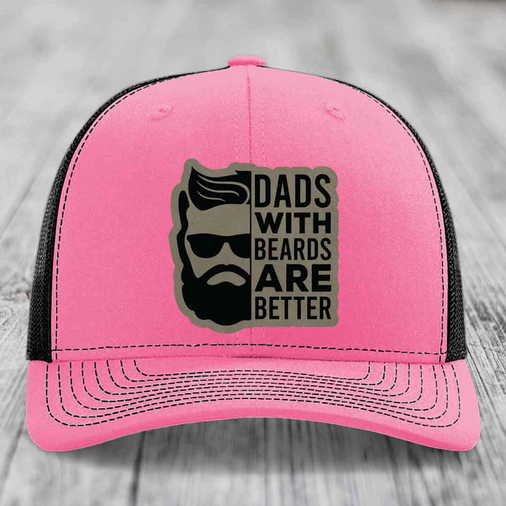 Dads With Beards Are Better - Leather Patch Hat - Light Brown to Black Patch - Richardson 112 Snapback Trucker Hat