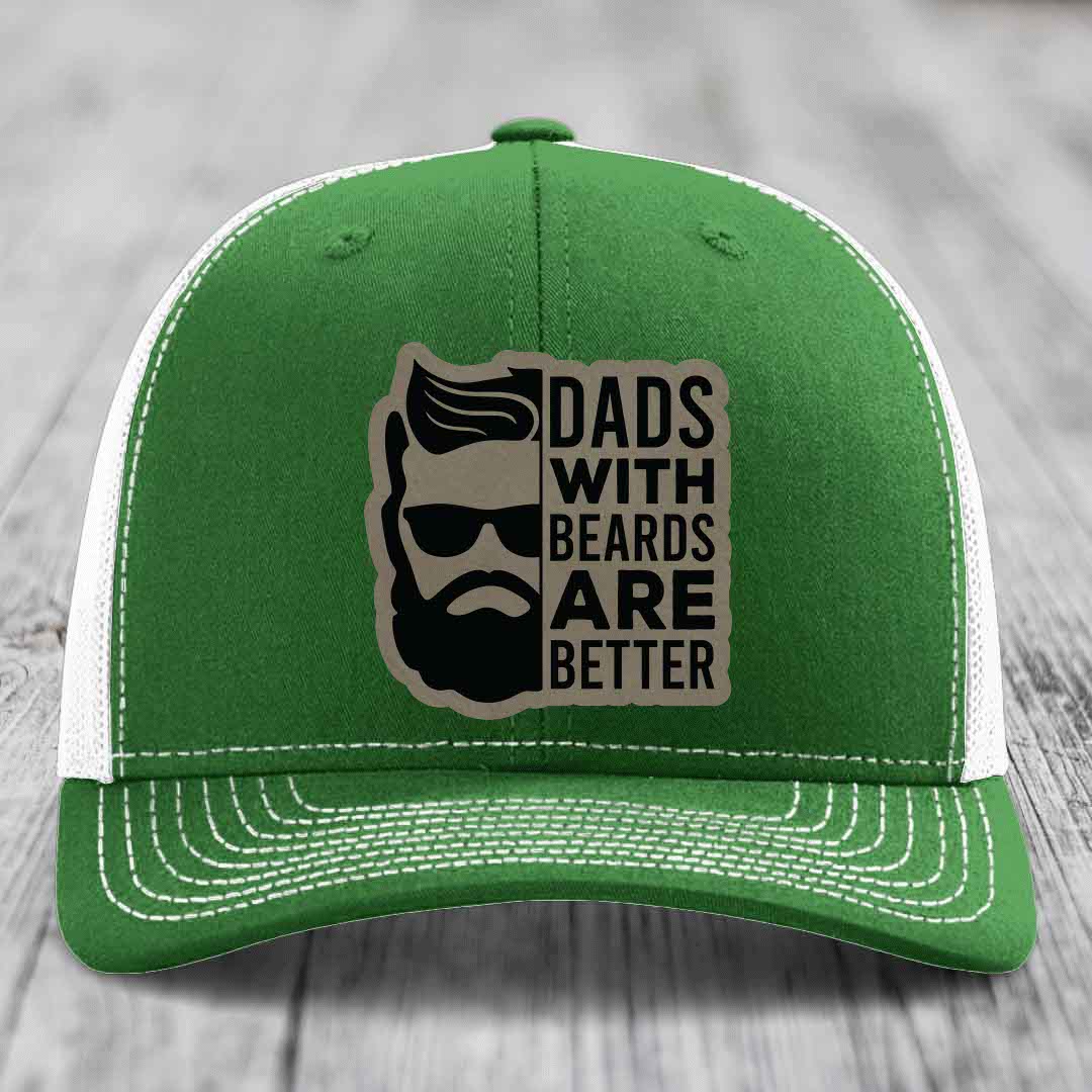 Dads With Beards Are Better - Leather Patch Hat - Light Brown to Black Patch - Richardson 112 Snapback Trucker Hat