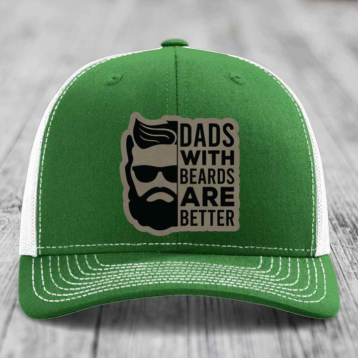 Dads With Beards Are Better - Leather Patch Hat - Light Brown to Black Patch - Richardson 112 Snapback Trucker Hat