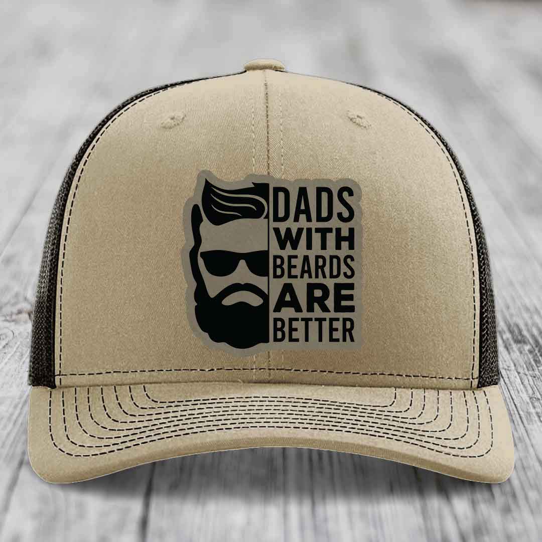 Dads With Beards Are Better - Leather Patch Hat - Light Brown to Black Patch - Richardson 112 Snapback Trucker Hat