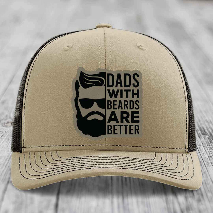 Dads With Beards Are Better - Leather Patch Hat - Light Brown to Black Patch - Richardson 112 Snapback Trucker Hat