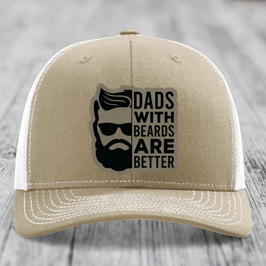 Dads With Beards Are Better - Leather Patch Hat - Light Brown to Black Patch - Richardson 112 Snapback Trucker Hat