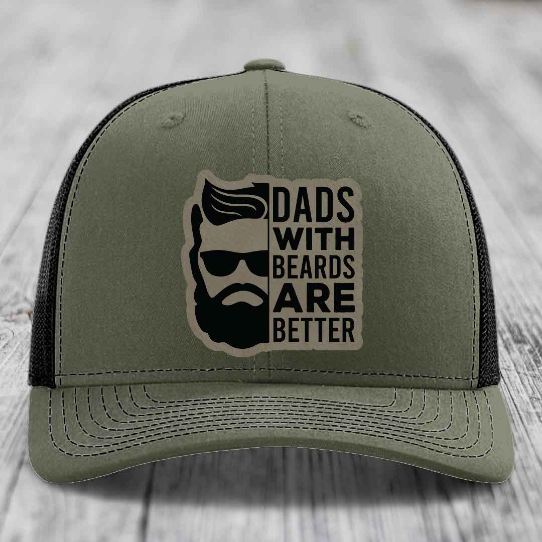 Dads With Beards Are Better - Leather Patch Hat - Light Brown to Black Patch - Richardson 112 Snapback Trucker Hat