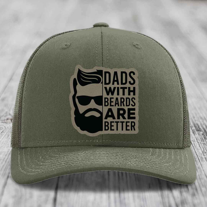 Dads With Beards Are Better - Leather Patch Hat - Light Brown to Black Patch - Richardson 112 Snapback Trucker Hat