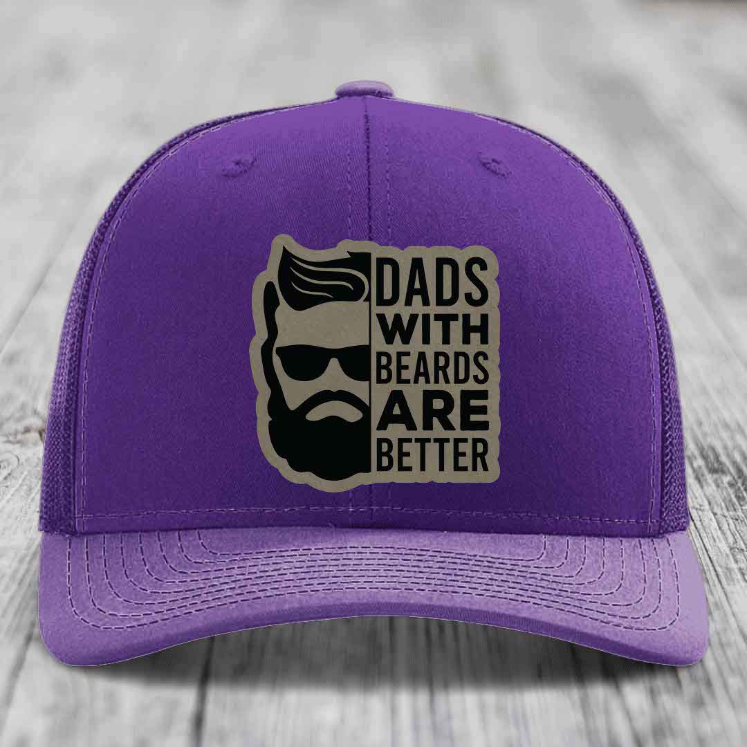 Dads With Beards Are Better - Leather Patch Hat - Light Brown to Black Patch - Richardson 112 Snapback Trucker Hat