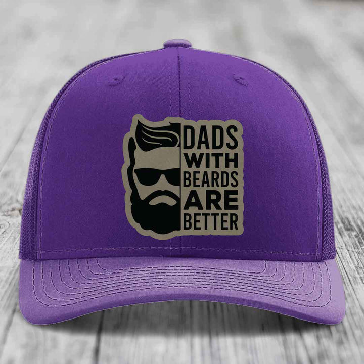 Dads With Beards Are Better - Leather Patch Hat - Light Brown to Black Patch - Richardson 112 Snapback Trucker Hat