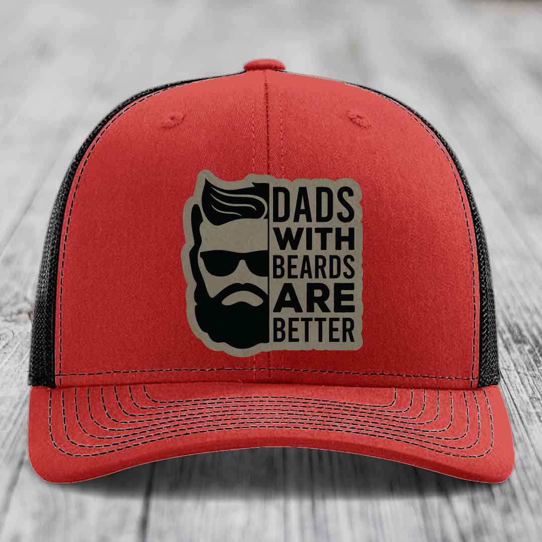 Dads With Beards Are Better - Leather Patch Hat - Light Brown to Black Patch - Richardson 112 Snapback Trucker Hat