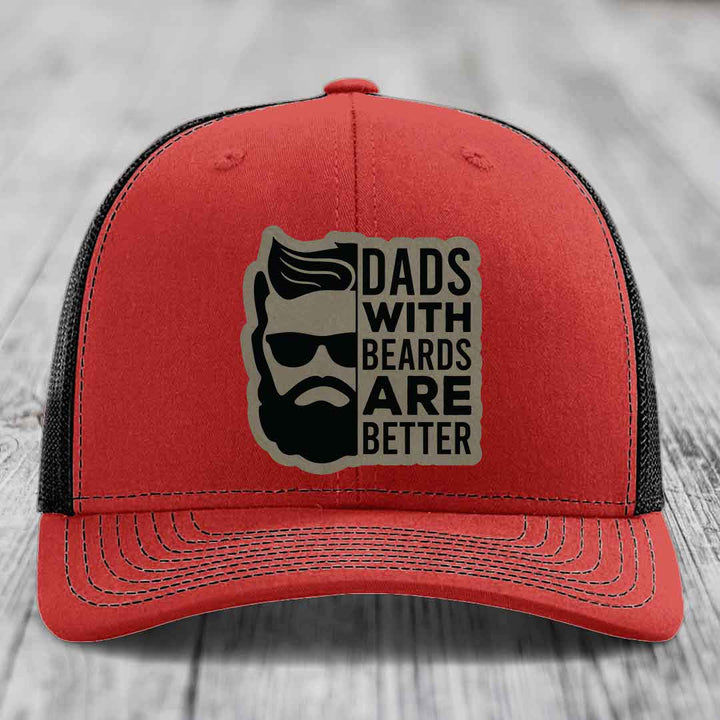Dads With Beards Are Better - Leather Patch Hat - Light Brown to Black Patch - Richardson 112 Snapback Trucker Hat