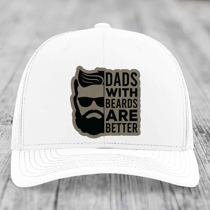 Dads With Beards Are Better - Leather Patch Hat - Light Brown to Black Patch - Richardson 112 Snapback Trucker Hat