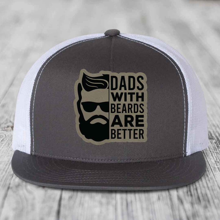Dads With Beards Are Better - Leather Patch Hat - Light Brown to Black Patch - Yupoong 6006 Snapback Flatbill Hat