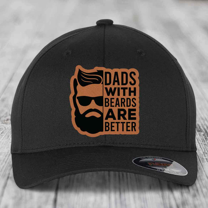 Dads With Beards Are Better - Leather Patch Hat - Rawhide to Black Patch - Flexfit 6277 Fitted Hat