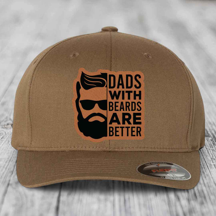 Dads With Beards Are Better - Leather Patch Hat - Rawhide to Black Patch - Flexfit 6277 Fitted Hat