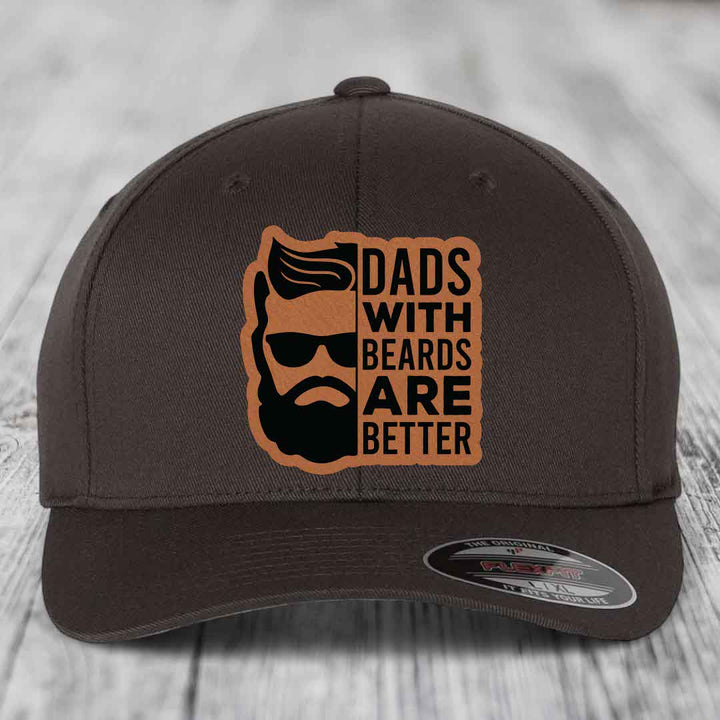 Dads With Beards Are Better - Leather Patch Hat - Rawhide to Black Patch - Flexfit 6277 Fitted Hat