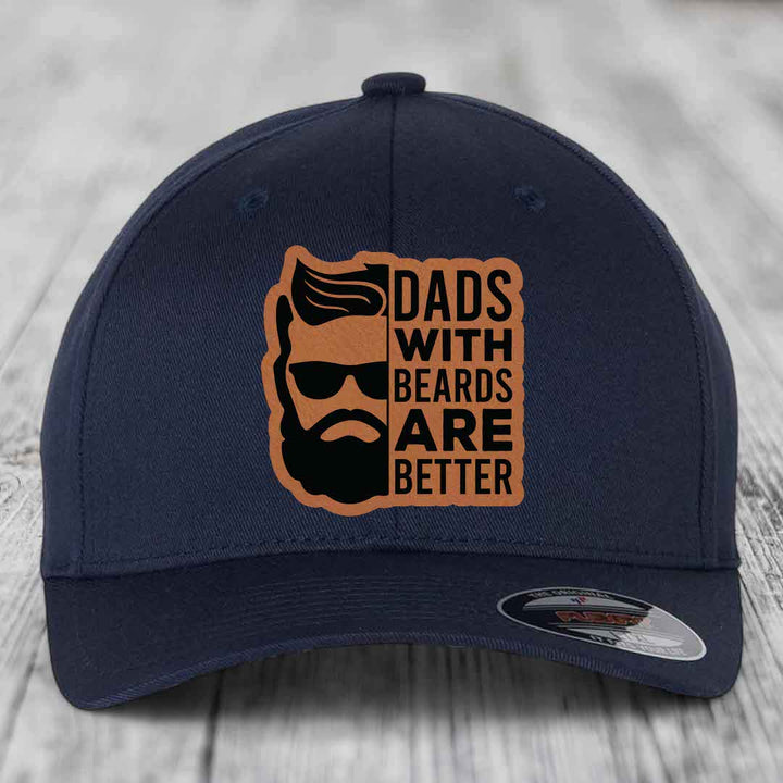 Dads With Beards Are Better - Leather Patch Hat - Rawhide to Black Patch - Flexfit 6277 Fitted Hat