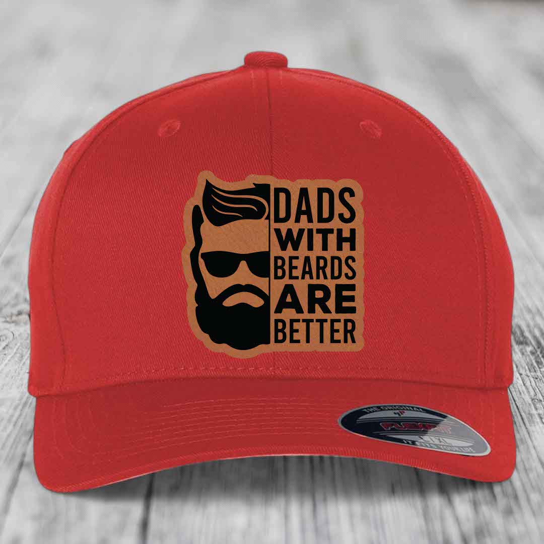 Dads With Beards Are Better - Leather Patch Hat - Rawhide to Black Patch - Flexfit 6277 Fitted Hat