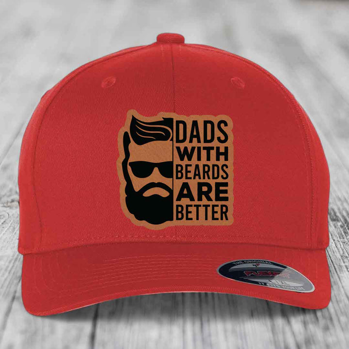 Dads With Beards Are Better - Leather Patch Hat - Rawhide to Black Patch - Flexfit 6277 Fitted Hat