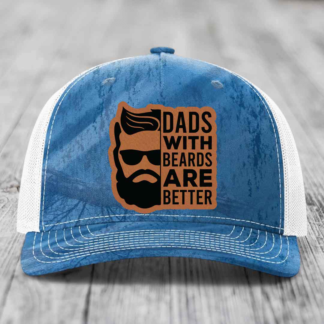 Dads With Beards Are Better - Leather Patch Hat - Rawhide to Black Patch - Richardson 112PFP Snapback Trucker Hat
