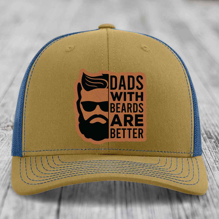 Dads With Beards Are Better - Leather Patch Hat - Rawhide to Black Patch - Richardson 112 Snapback Trucker Hat