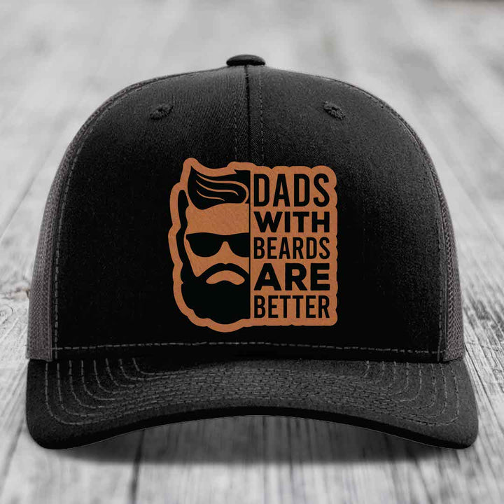 Dads With Beards Are Better - Leather Patch Hat - Rawhide to Black Patch - Richardson 112 Snapback Trucker Hat