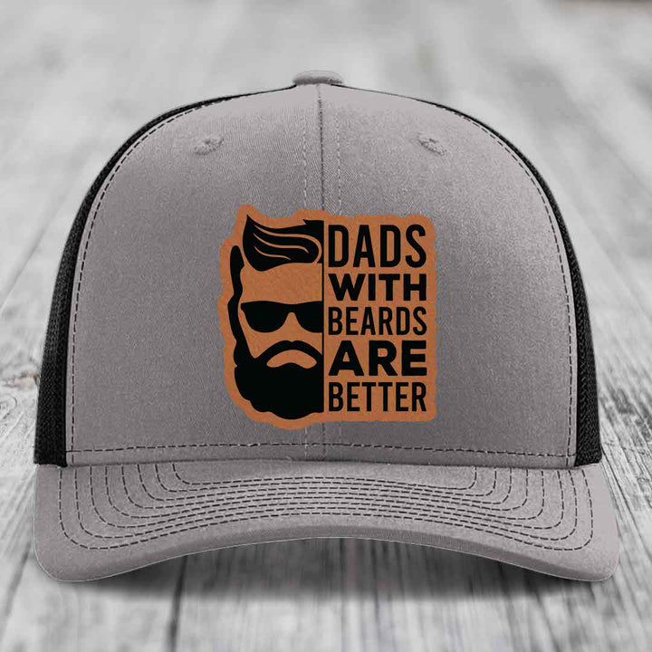 Dads With Beards Are Better - Leather Patch Hat - Rawhide to Black Patch - Richardson 112 Snapback Trucker Hat