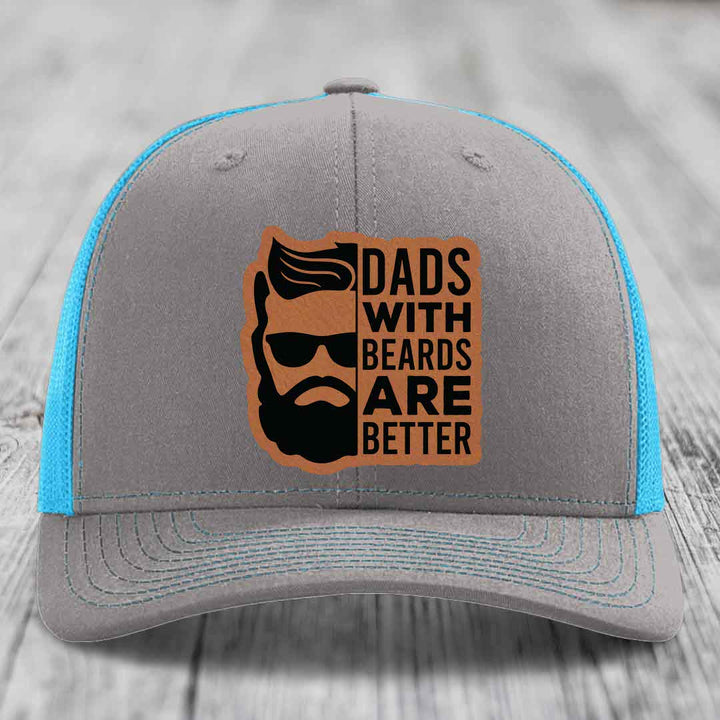 Dads With Beards Are Better - Leather Patch Hat - Rawhide to Black Patch - Richardson 112 Snapback Trucker Hat