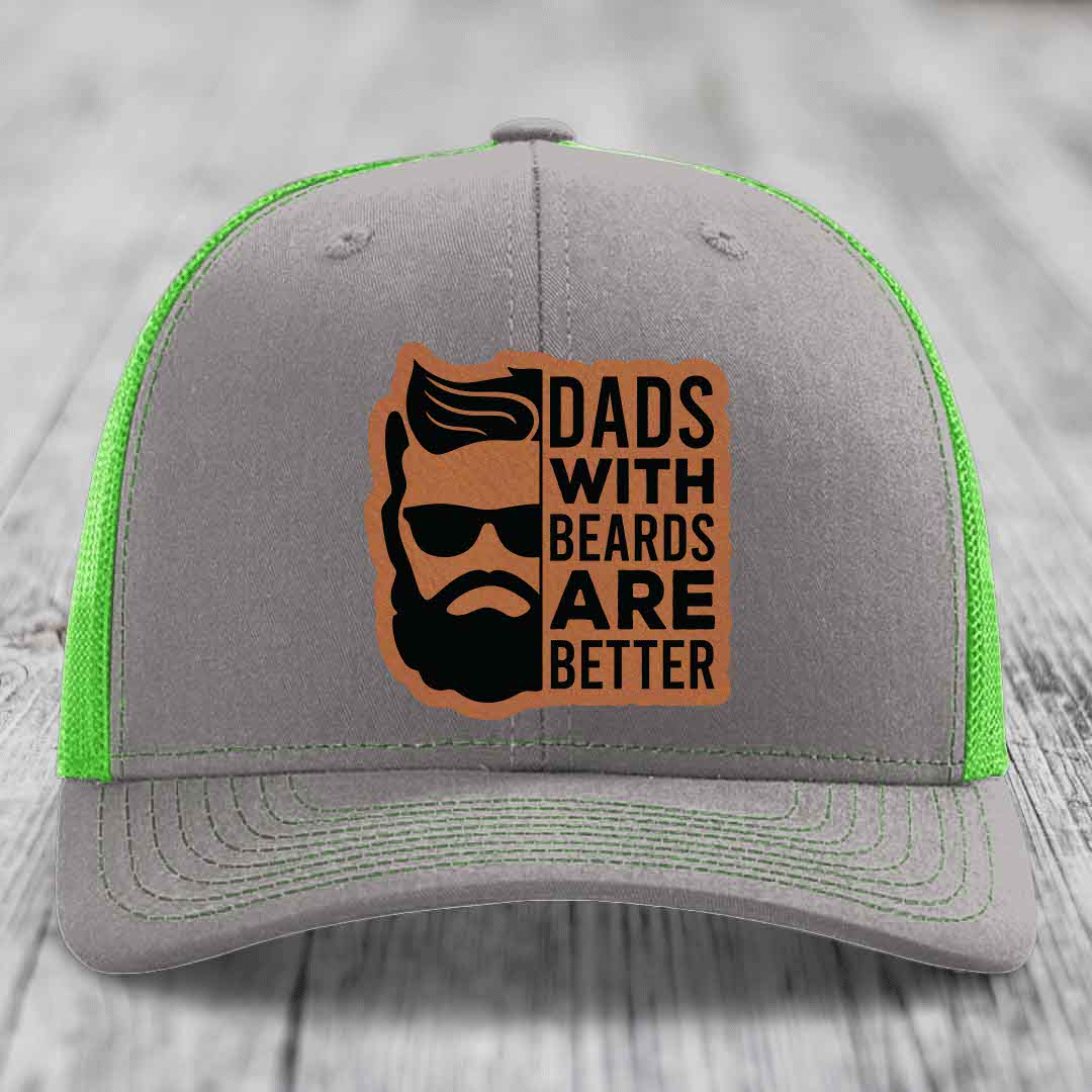 Dads With Beards Are Better - Leather Patch Hat - Rawhide to Black Patch - Richardson 112 Snapback Trucker Hat