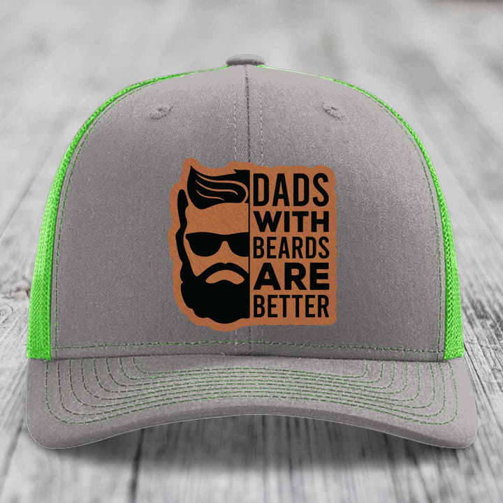 Dads With Beards Are Better - Leather Patch Hat - Rawhide to Black Patch - Richardson 112 Snapback Trucker Hat