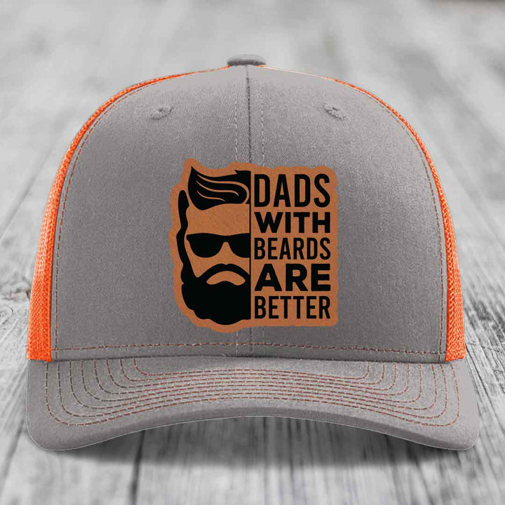 Dads With Beards Are Better - Leather Patch Hat - Rawhide to Black Patch - Richardson 112 Snapback Trucker Hat
