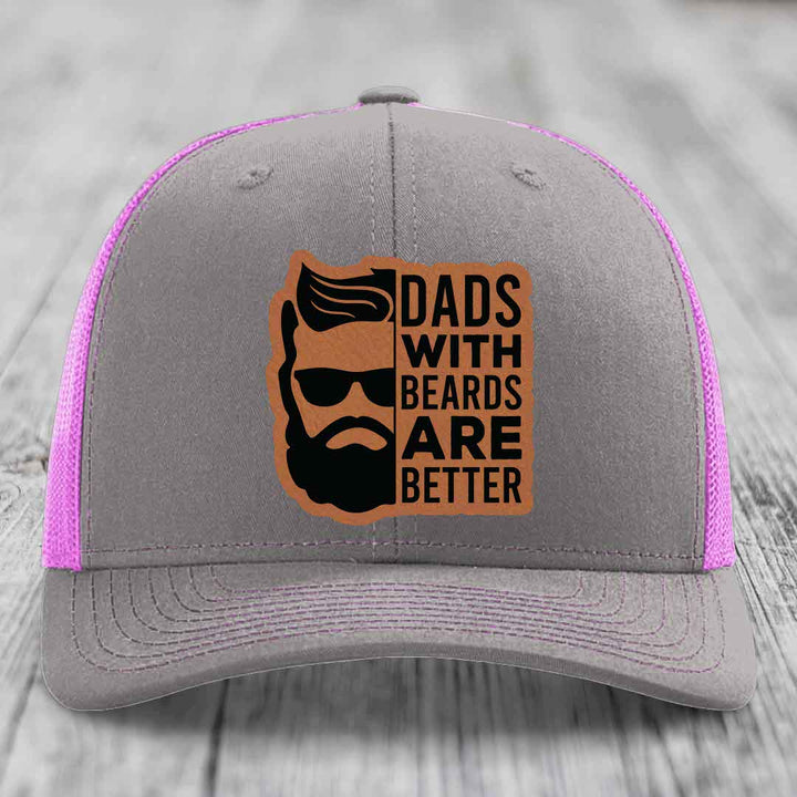 Dads With Beards Are Better - Leather Patch Hat - Rawhide to Black Patch - Richardson 112 Snapback Trucker Hat