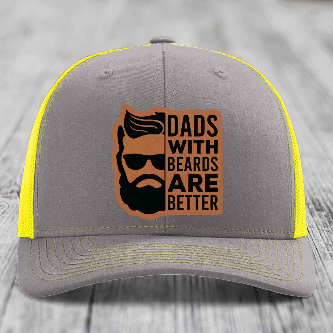 Dads With Beards Are Better - Leather Patch Hat - Rawhide to Black Patch - Richardson 112 Snapback Trucker Hat