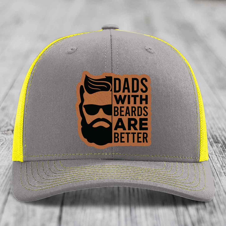 Dads With Beards Are Better - Leather Patch Hat - Rawhide to Black Patch - Richardson 112 Snapback Trucker Hat