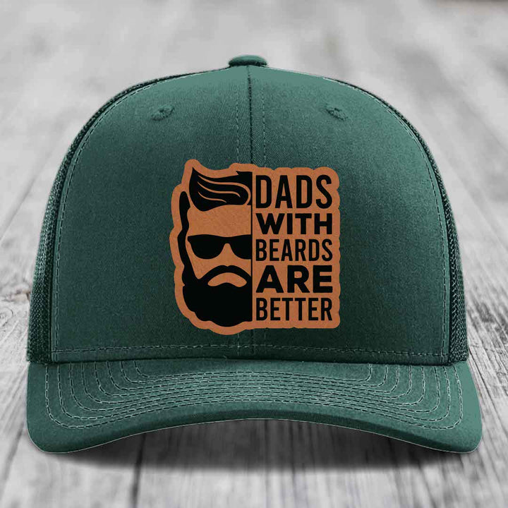 Dads With Beards Are Better - Leather Patch Hat - Rawhide to Black Patch - Richardson 112 Snapback Trucker Hat