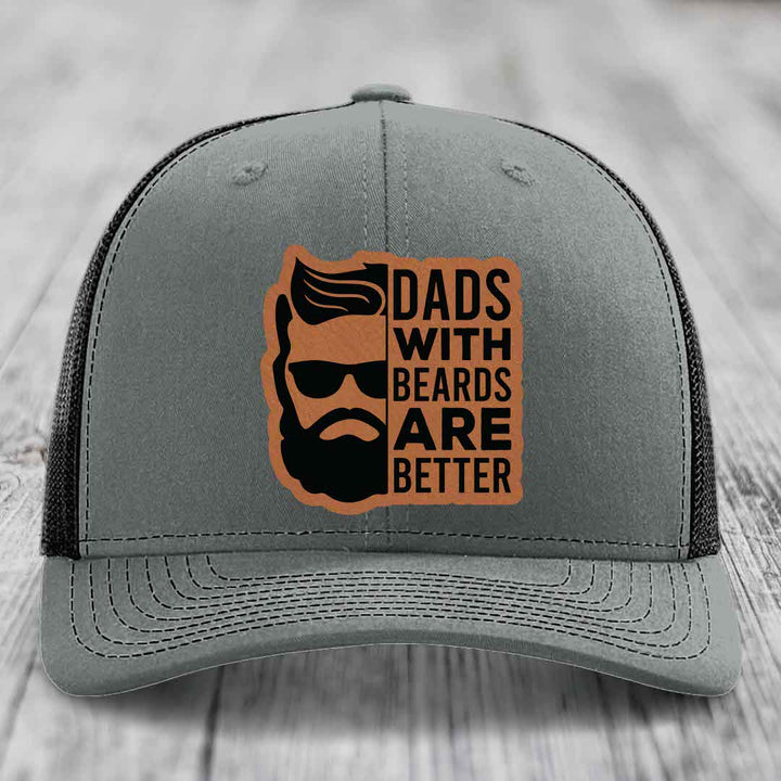 Dads With Beards Are Better - Leather Patch Hat - Rawhide to Black Patch - Richardson 112 Snapback Trucker Hat