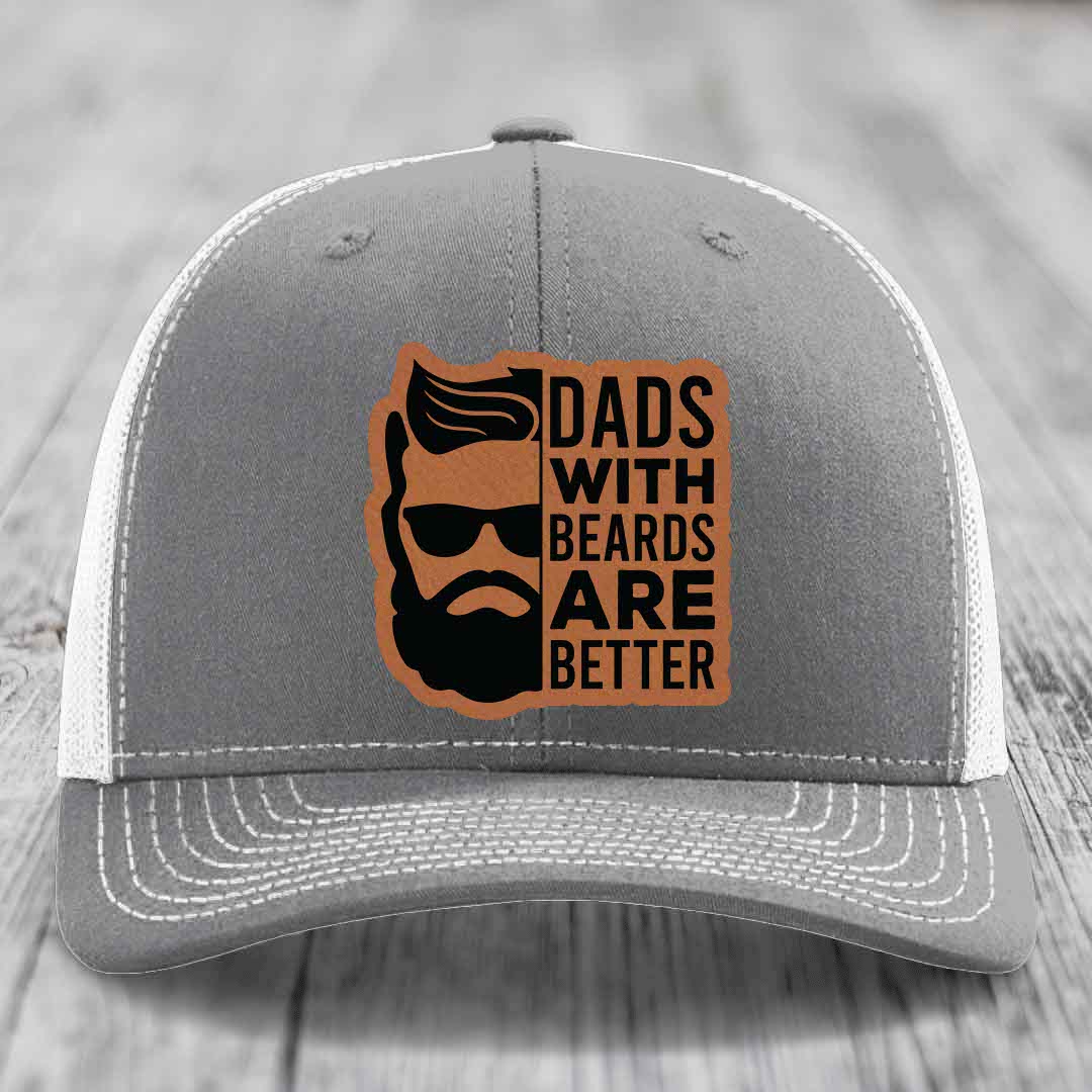 Dads With Beards Are Better - Leather Patch Hat - Rawhide to Black Patch - Richardson 112 Snapback Trucker Hat