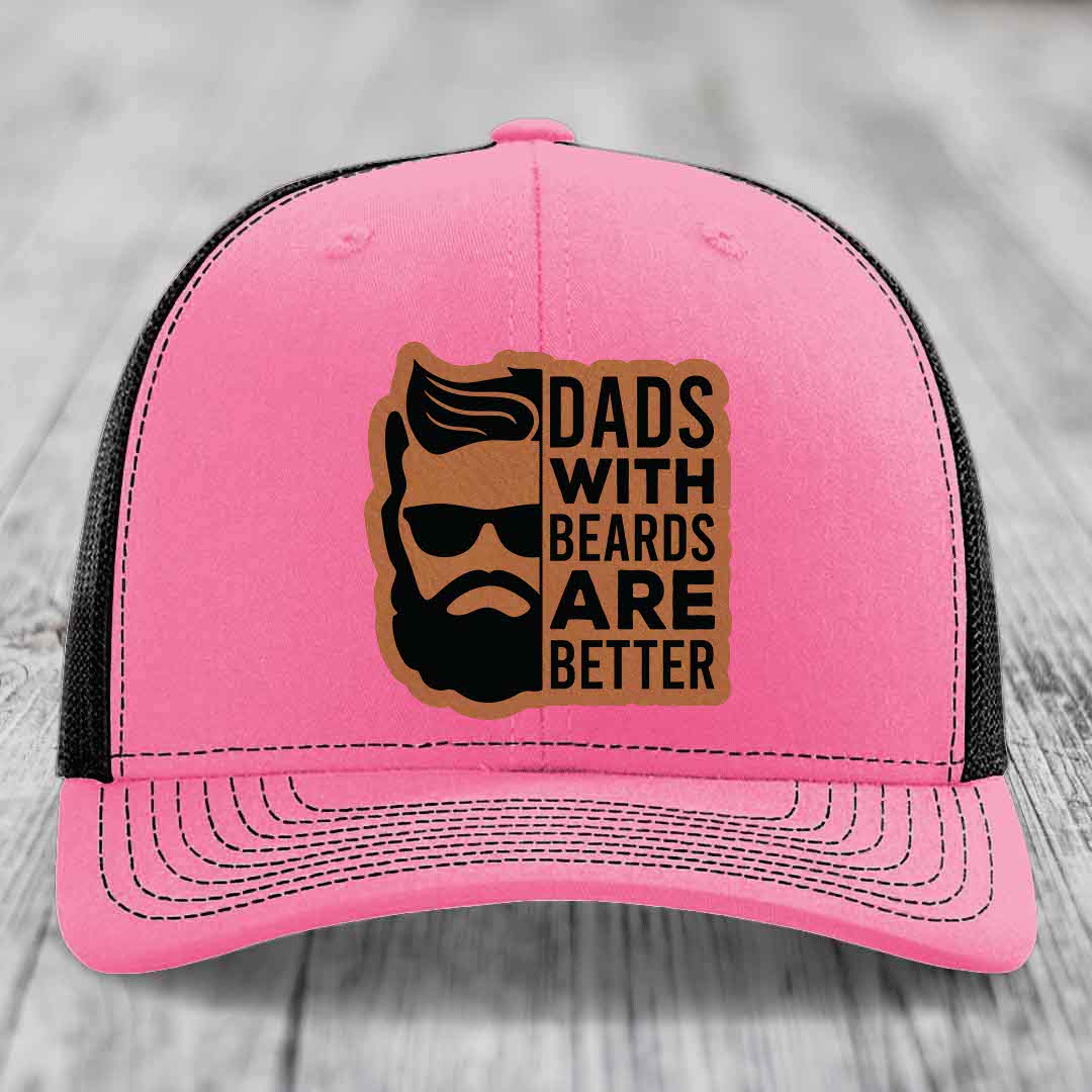Dads With Beards Are Better - Leather Patch Hat - Rawhide to Black Patch - Richardson 112 Snapback Trucker Hat