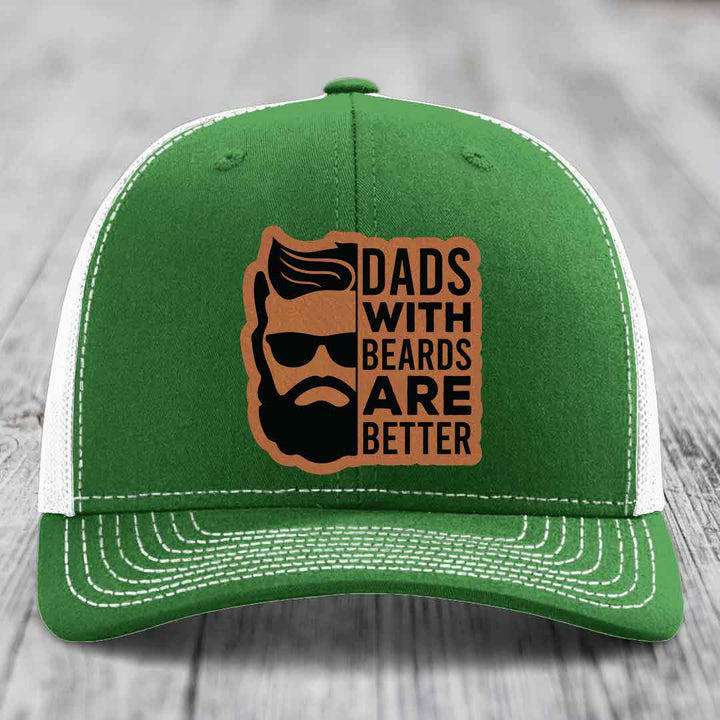 Dads With Beards Are Better - Leather Patch Hat - Rawhide to Black Patch - Richardson 112 Snapback Trucker Hat