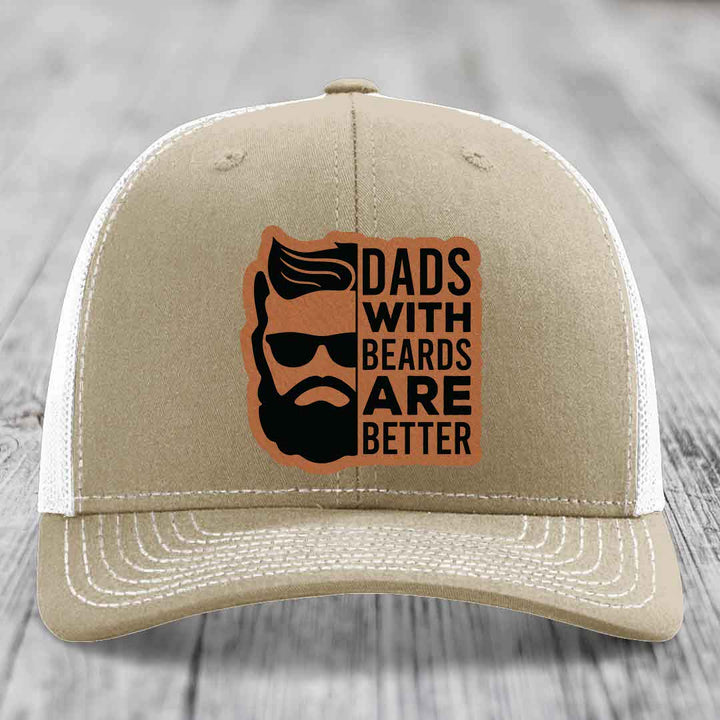 Dads With Beards Are Better - Leather Patch Hat - Rawhide to Black Patch - Richardson 112 Snapback Trucker Hat